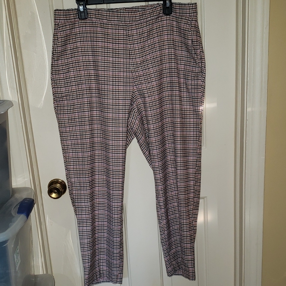 Old Navy Pull On Ankle Pink Checkered Plaid Pants Size 16